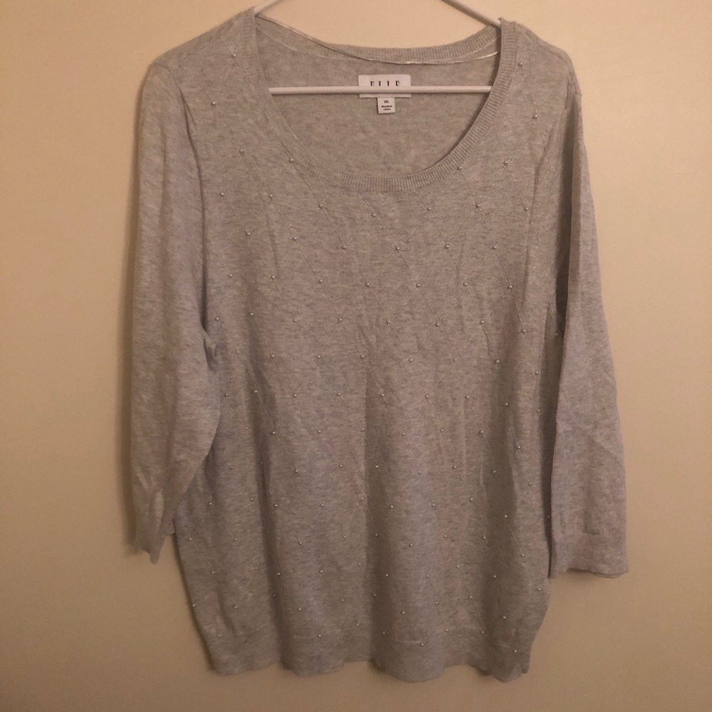 Pearl detail gray holiday plus sized sweater